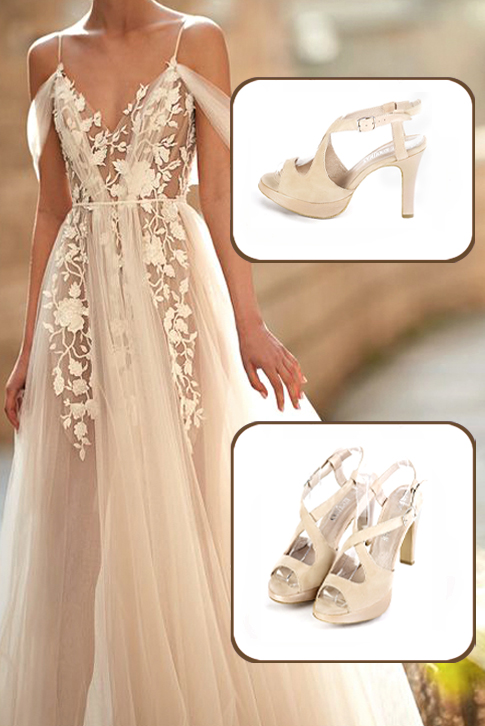 Women's champagne white and gold elegant cross straps sandals. .  - Worn view